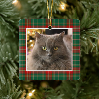 Ornement En Céramique Personalized Pet Cat Dog Christmas Plaid