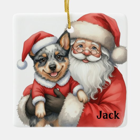 Ornement En Céramique Personalized Santa with Australian Cattle Dog (Devant)