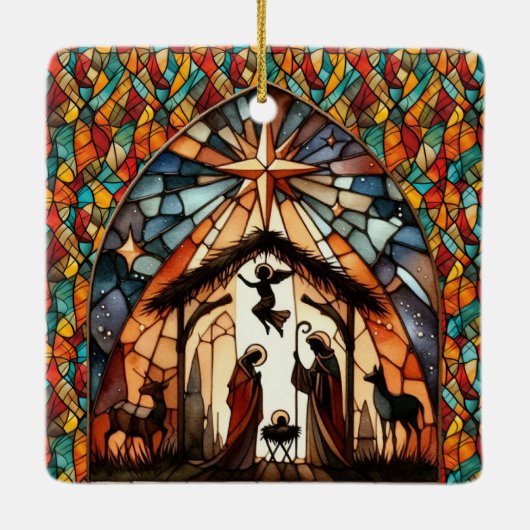 Ornement En Céramique Personalized Stained Glass Nativity Scene Christma (Dos)