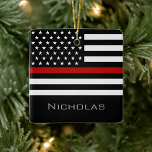 Ornement En Céramique Personalized Thin Red Line Flag
