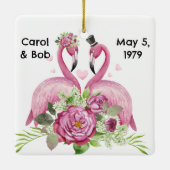 Ornement En Céramique Personalized Wedding Flamingos Couples (Dos)