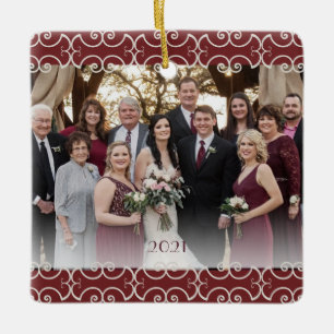 Ornement En Céramique Personnalisable 2 rouleaux Élégants Burgundy Côté