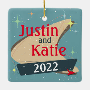 Ornement En Céramique Personnalisable Noël rétro Vintage 1950