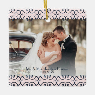 Ornement En Céramique Personnalisé 2 Photo Rose Gold Marine Mariage él