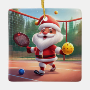 Ornement En Céramique Personnalisé Cute Père Noël Jouer Pickleball
