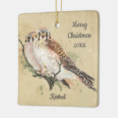 Ornement En Céramique Personnalisé Date Noël Aquarelle Kestrel, Faucon (Gauche)