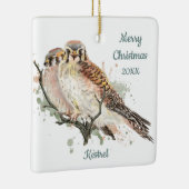 Ornement En Céramique Personnalisé Date Noël Aquarelle Kestrel, Faucon (Droite)