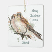 Ornement En Céramique Personnalisé Date Noël Aquarelle Kestrel, Faucon (Gauche)