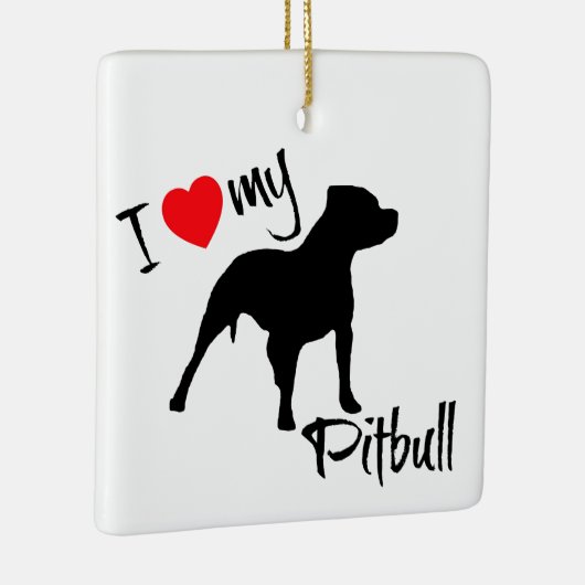Ornement En Céramique PERSONNALISÉ J'Aime Mon Pitbull Chien (Droite)
