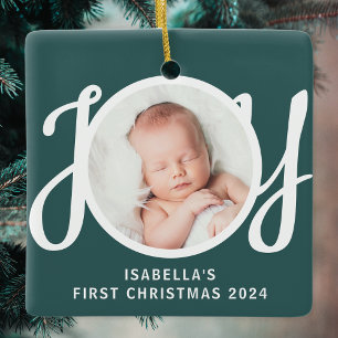 Ornement En Céramique Personnalisé Nom Baby's First Christmas Photo Gree
