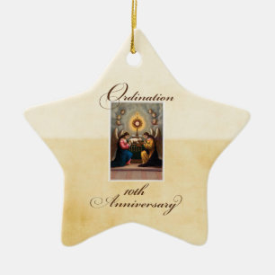 Ornement En Céramique Personnaliser, 10e anniversaire d'ordination Anges