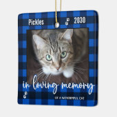 Ornement En Céramique Pet Cat Mémorial Bleu Plaid En Mémoire Amoureuse P (Gauche)