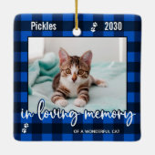 Ornement En Céramique Pet Cat Mémorial Bleu Plaid En Mémoire Amoureuse P (Dos)