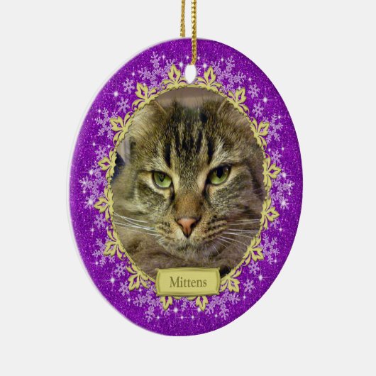 Ornement En Céramique Pet Cat Memorial Purple Snowflake Photo Noël (Droite)
