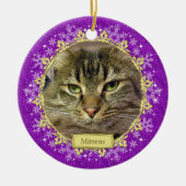 Ornement En Céramique Pet Cat Memorial Purple Snowflake Photo Noël (Devant)