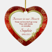 Ornement En Céramique Pet Cat Memorial Rouge Gold Heart Photo Noël (Dos)