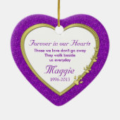 Ornement En Céramique Pet Dog Memorial Photo Noël Purple Gold Heart (Dos)