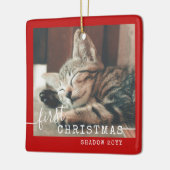 Ornement En Céramique Pet First Christmas Photo Red Rustic (Gauche)