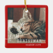 Ornement En Céramique Pet First Christmas Photo Red Rustic (Devant)