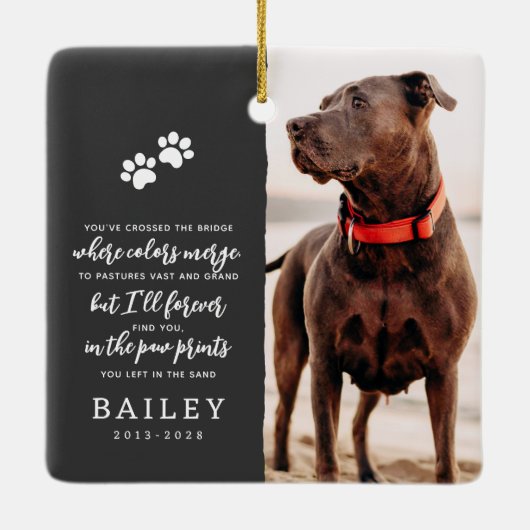 Ornement En Céramique Pet Memorial Simple Moderne Chic Poème Photo (Dos)