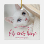 Ornement En Céramique Pet Photo First Christmas Forever Home Rose (Dos)
