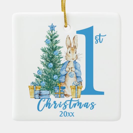 Ornement En Céramique Peter Rabbit 1er Noël bleu (Devant)
