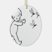 Ornement En Céramique Petit bébé mignon chassant des libellules, (Droite)
