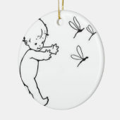 Ornement En Céramique Petit bébé mignon chassant des libellules, (Gauche)