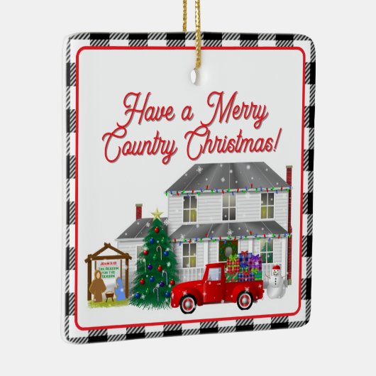 Ornement En Céramique Petit Camion rouge avec la ferme (Droite)