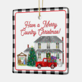Ornement En Céramique Petit Camion rouge avec la ferme (Gauche)