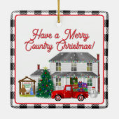 Ornement En Céramique Petit Camion rouge avec la ferme (Dos)