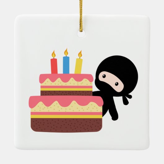 Ornement En Céramique Petit ninja derrière le gâteau d'anniversaire (Dos)