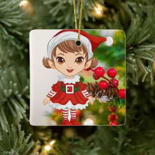 Ornement En Céramique Petite Fille de Santa Festive 
