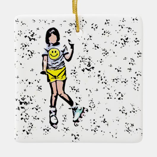 Ornement En Céramique Petite fille Rollerblader (Devant)