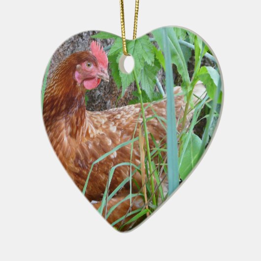 Ornement En Céramique Petite poule rouge dans l'herbe (Gauche)