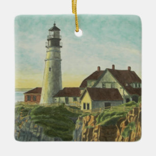 Ornement En Céramique Phare de Portland Head Aquarelle