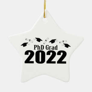 Ornement En Céramique PhD Grad 2022 Casquettes Et Diplômes (Noir)