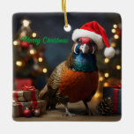 Ornement En Céramique Pheasant portant chapeau santa<br><div class="desc">C'est une image générée par aI. Je suppose que je pensais que ce serait drôle d'avoir un faisan portant un chapeau santa. C'est ce que j'ai fait.</div>