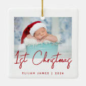 Ornement En Céramique Photo Baby's First Christmas Red Script Ceramic (Dos)