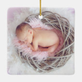 Ornement En Céramique Photo bébé moderne | Rose et blanc | Devis (Dos)