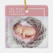 Ornement En Céramique Photo bébé moderne | Rose et blanc | Devis (Devant)