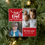 Ornement En Céramique Photo Best Papa By Par Par<br><div class="desc">Photo Best Dad By Par Christmas tree Ornement avec deux photos de ses enfants et couleur accent rouge derrière le texte blanc. Grands cadeaux de Noël pour les papas et les pères.</div>