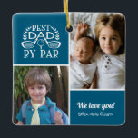 Ornement En Céramique Photo Collage Best Papa By Par Par<br><div class="desc">Photo Collage Best Dad By Par Céramique Ornement avec deux photos de ses enfants et couleur accent bleu derrière le texte blanc. Grands cadeaux de Noël pour les papas et les pères.</div>