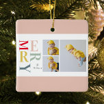 Ornement En Céramique Photo Collage Et Joyeux Joyeux Coloré | Joyeux Fêt<br><div class="desc">Photo Collage Et Joyeux Joyeux Coloré | Joyeux Fêtes</div>