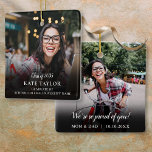 Ornement En Céramique Photo Collage Moderne Graduation Party Invitation<br><div class="desc">Doté de vos 2 photos de grand préférées,  ce gidt gardien moderne peut être personnalisé avec vos photos de grand format,  votre nom et votre message spécial. Conçu par Thisisnotme©</div>