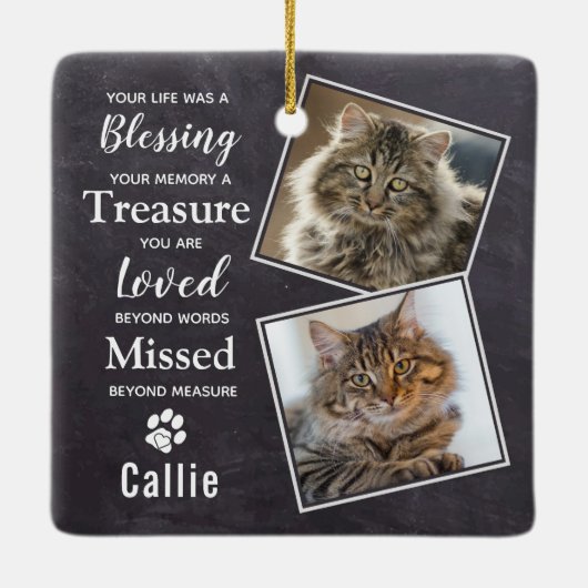 Ornement En Céramique Photo commémorative du chat (Dos)