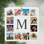 Ornement En Céramique Photo Custom Family Collage Personnalité de White<br><div class="desc">Créez votre propre collage photo personnalisé 12, ornement de Noël avec vos images personnalisées sur un simple arrière - plan blanc moderne. Le visage des fêtes de Noël comporte également votre nom de famille, année établie et un script manuscrit "Amour". Ajoutez vos photos, designs ou oeuvres d'art préférés pour créer...</div>