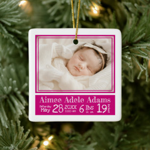 Ornement En Céramique Photo de bébé État de naissance   Bandes magenta