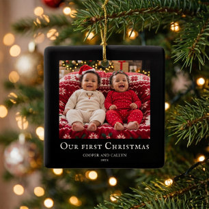 Ornement En Céramique Photo de bébé jumeaux pour leur premier Noël en no