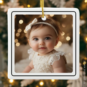 Ornement En Céramique Photo de bébé moderne Noël Écriture noir et blanc